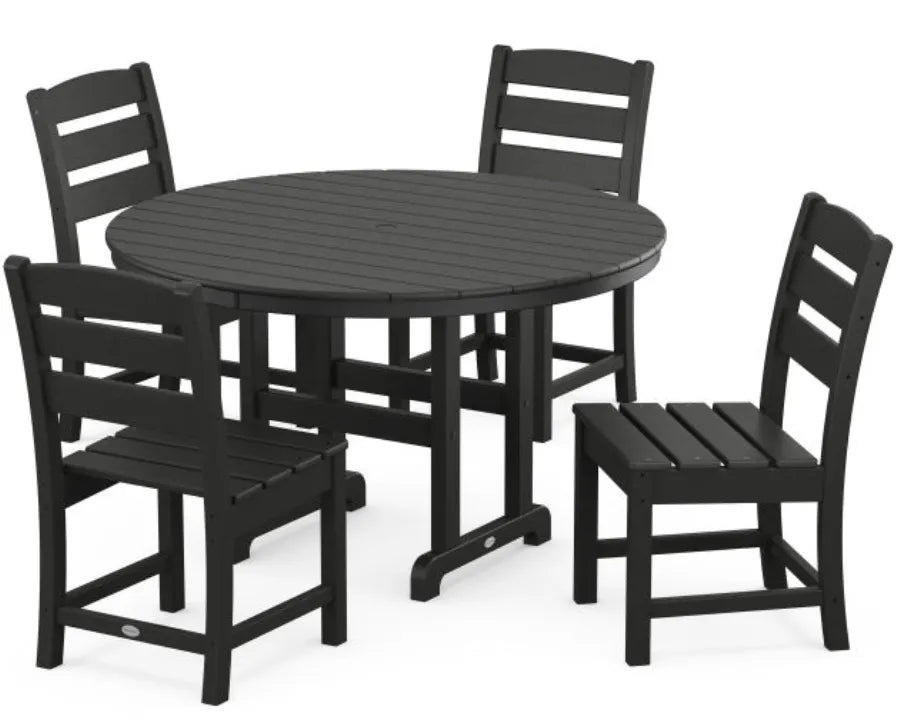 Polywood Dining Set Slate Grey POLYWOOD® Lakeside 5-Piece Round Farmhouse Side Chair Dining Set