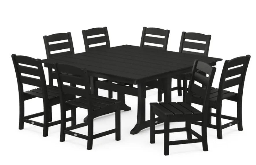 Polywood Dining Set Slate Grey POLYWOOD® Lakeside 9-Piece Farmhouse Trestle Dining Set