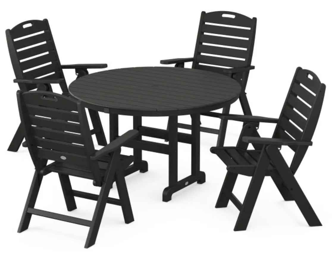 Polywood Dining Set Slate Grey POLYWOOD® Nautical Folding Chair 5-Piece Round Farmhouse Dining Set