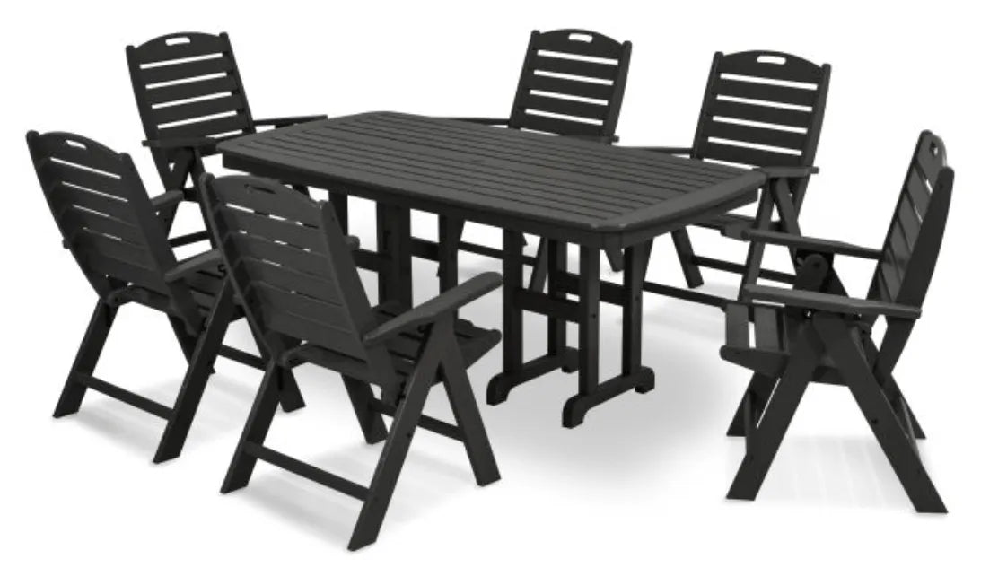Polywood Dining Set Slate Grey POLYWOOD® Nautical Folding Highback Chair 7-Piece Dining Set