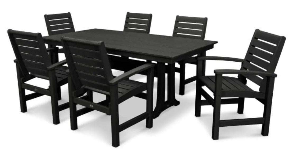 Polywood Dining Set Slate Grey POLYWOOD® Signature 7-Piece Farmhouse Dining Set with Trestle Legs