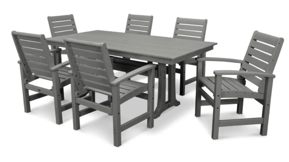 Polywood Dining Set Slate Grey POLYWOOD® Signature 7-Piece Farmhouse Dining Set with Trestle Legs