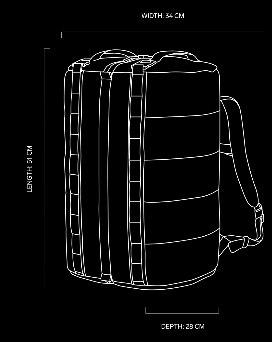 Db Roamer Split Duffel Bag Pro 50L Dimensions
