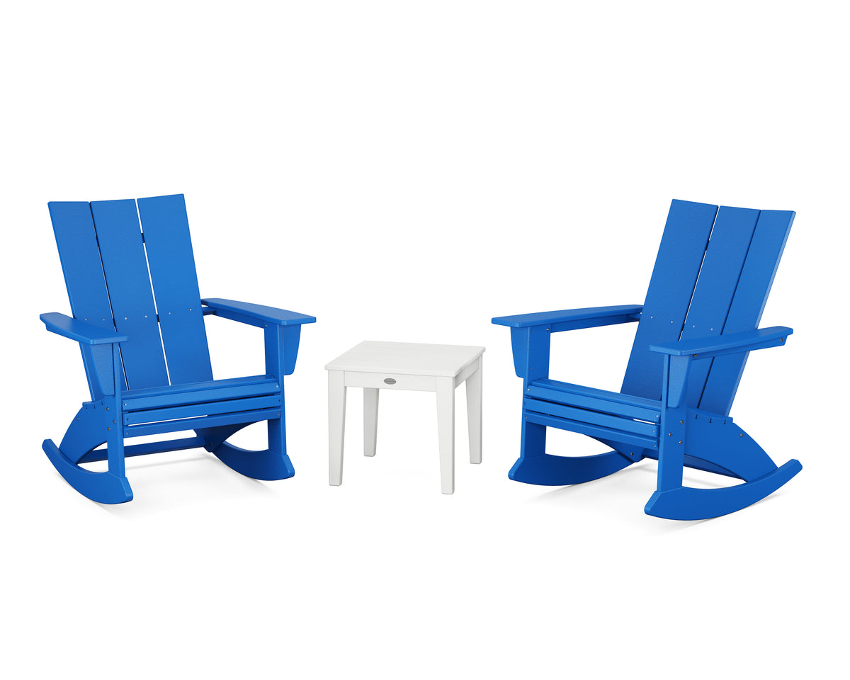 POLYWOOD® Modern Curveback 3-Piece Adirondack Rocking Chair Set