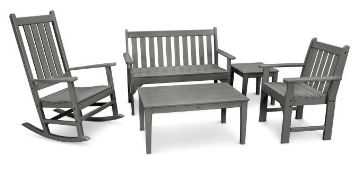 POLYWOOD® Vineyard 5-Piece Bench and Rocking Chair Set