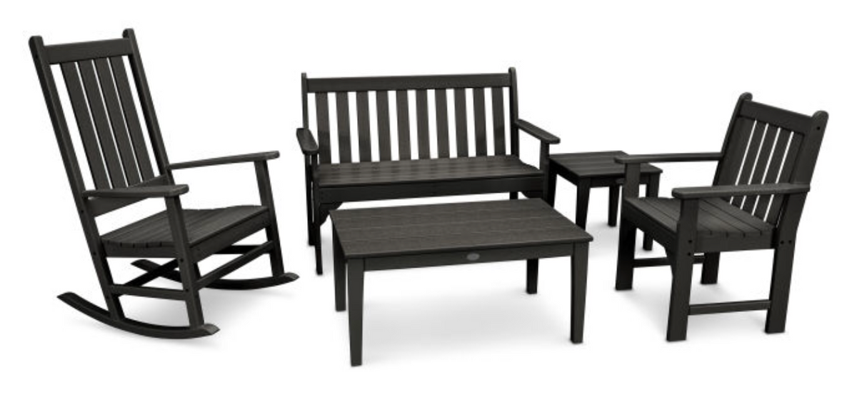 POLYWOOD® Vineyard 5-Piece Bench and Rocking Chair Set