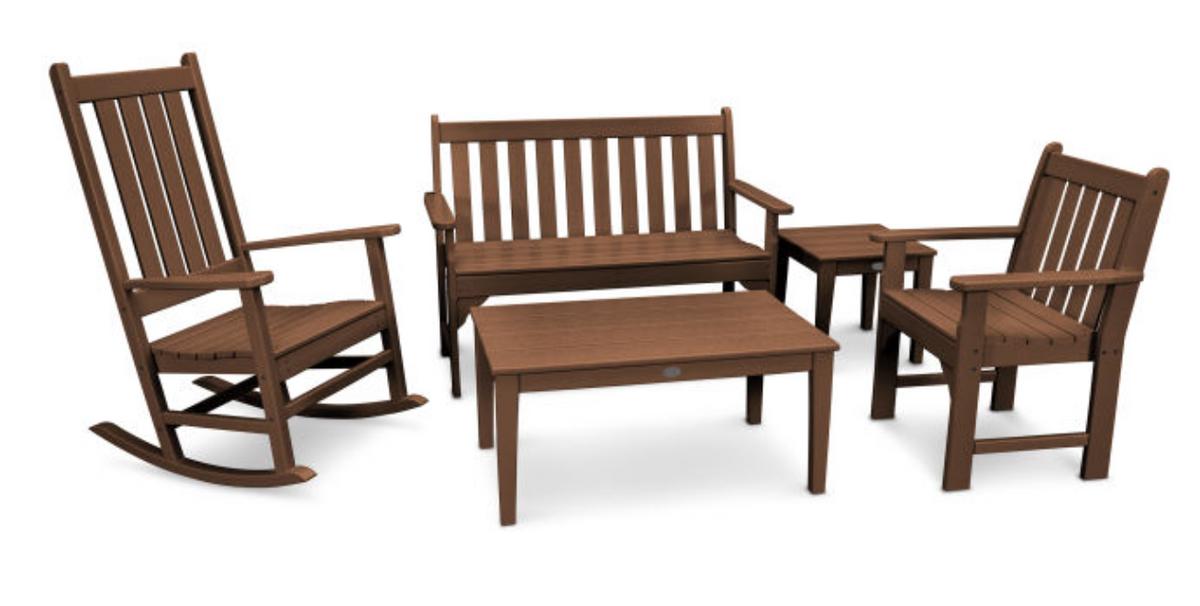 POLYWOOD® Vineyard 5-Piece Bench and Rocking Chair Set