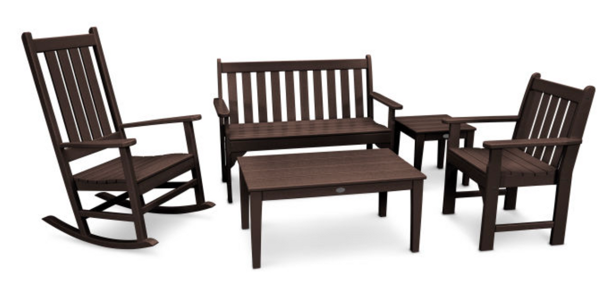 POLYWOOD® Vineyard 5-Piece Bench and Rocking Chair Set