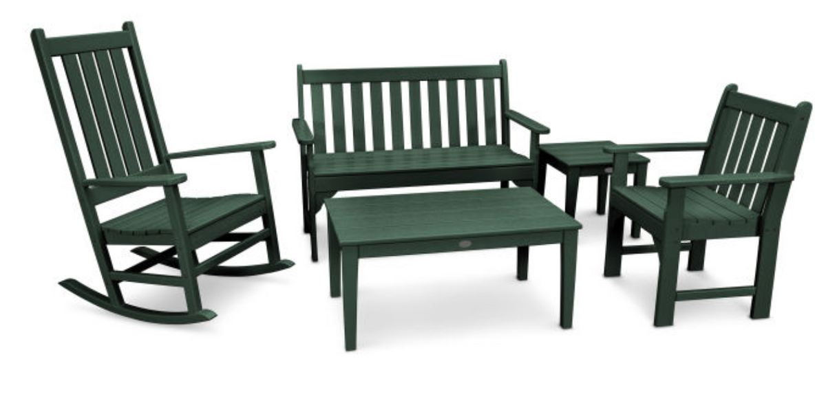 POLYWOOD® Vineyard 5-Piece Bench and Rocking Chair Set
