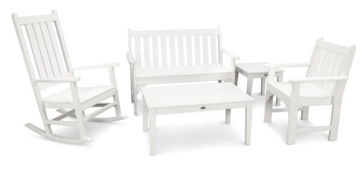 POLYWOOD® Vineyard 5-Piece Bench and Rocking Chair Set