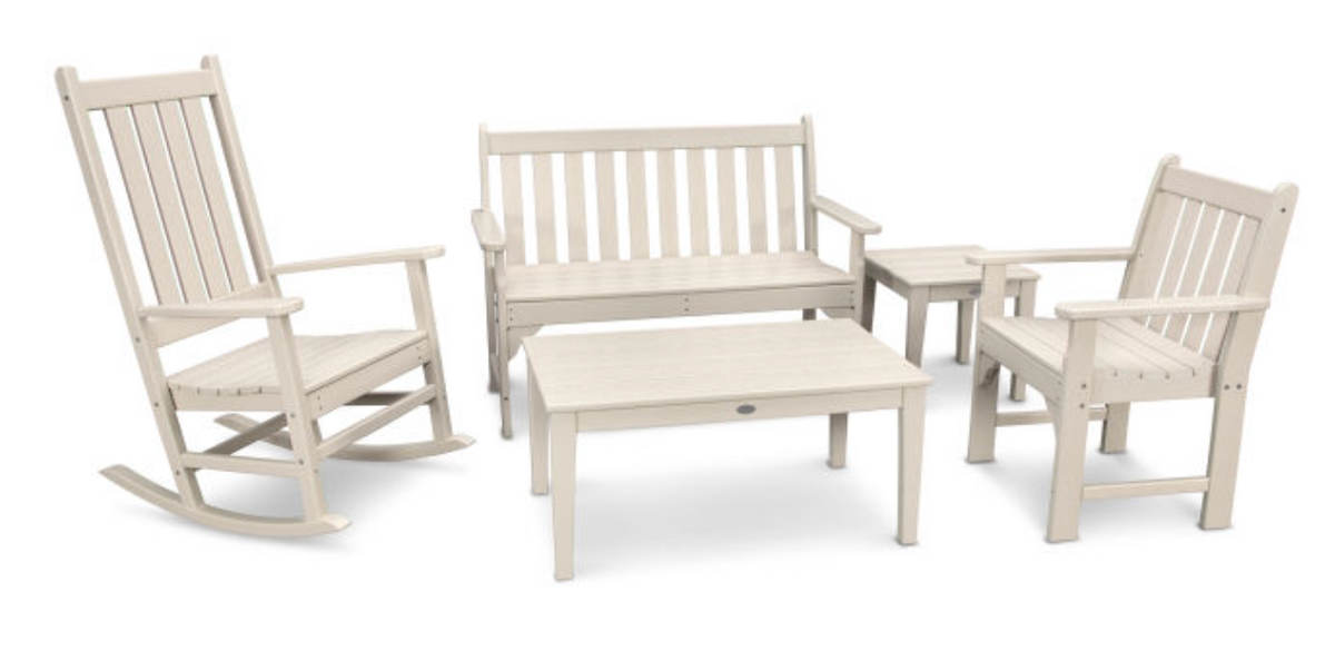 POLYWOOD® Vineyard 5-Piece Bench and Rocking Chair Set