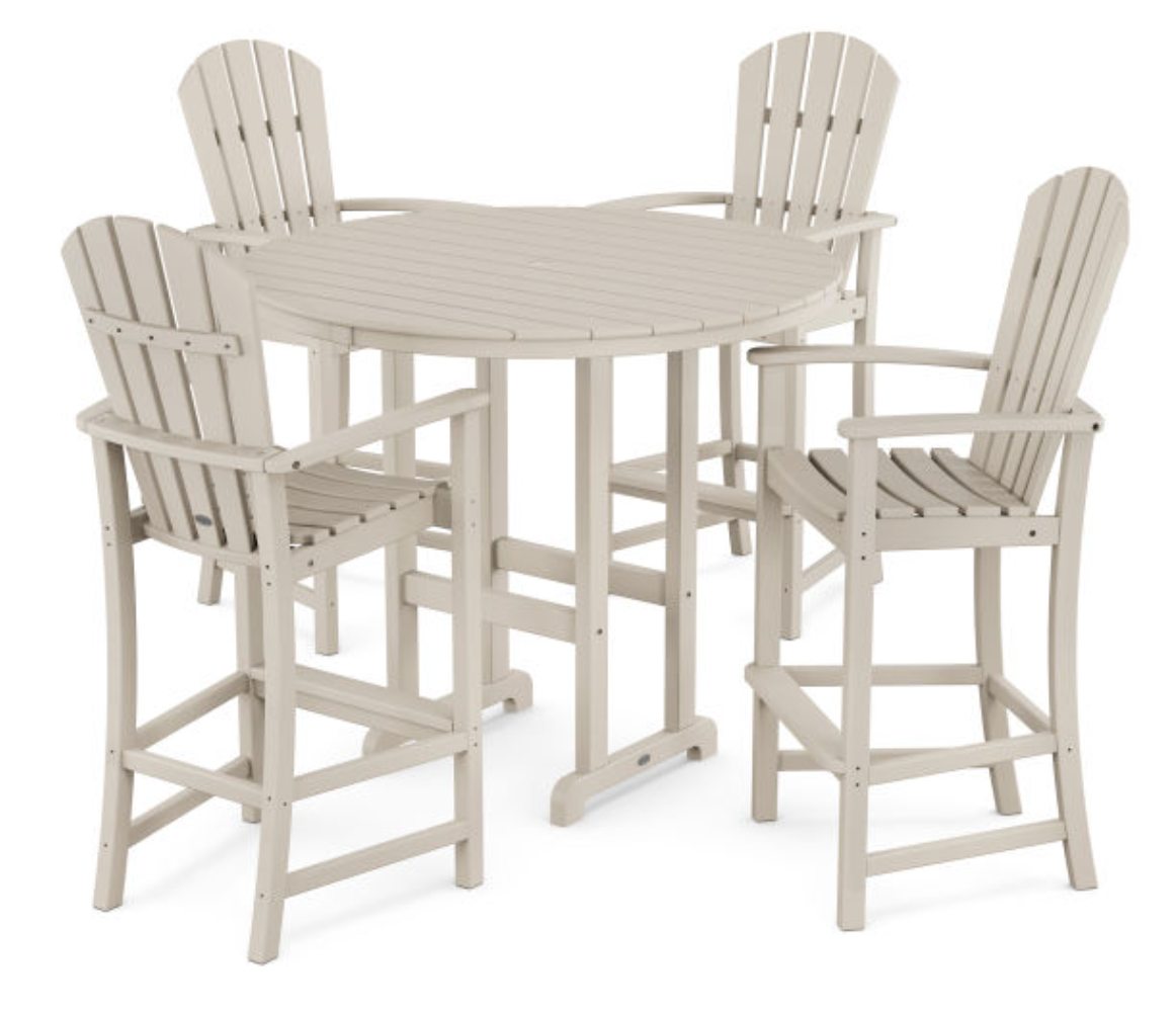 POLYWOOD® Palm Coast 5-Piece Round Farmhouse Bar Set