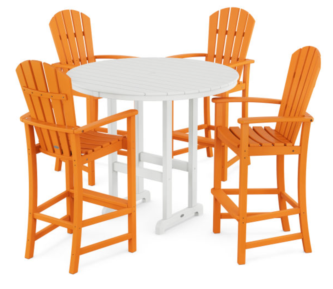 POLYWOOD® Palm Coast 5-Piece Round Farmhouse Bar Set