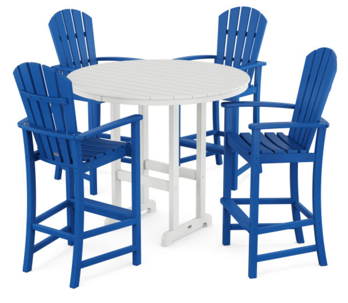 POLYWOOD® Palm Coast 5-Piece Round Farmhouse Bar Set