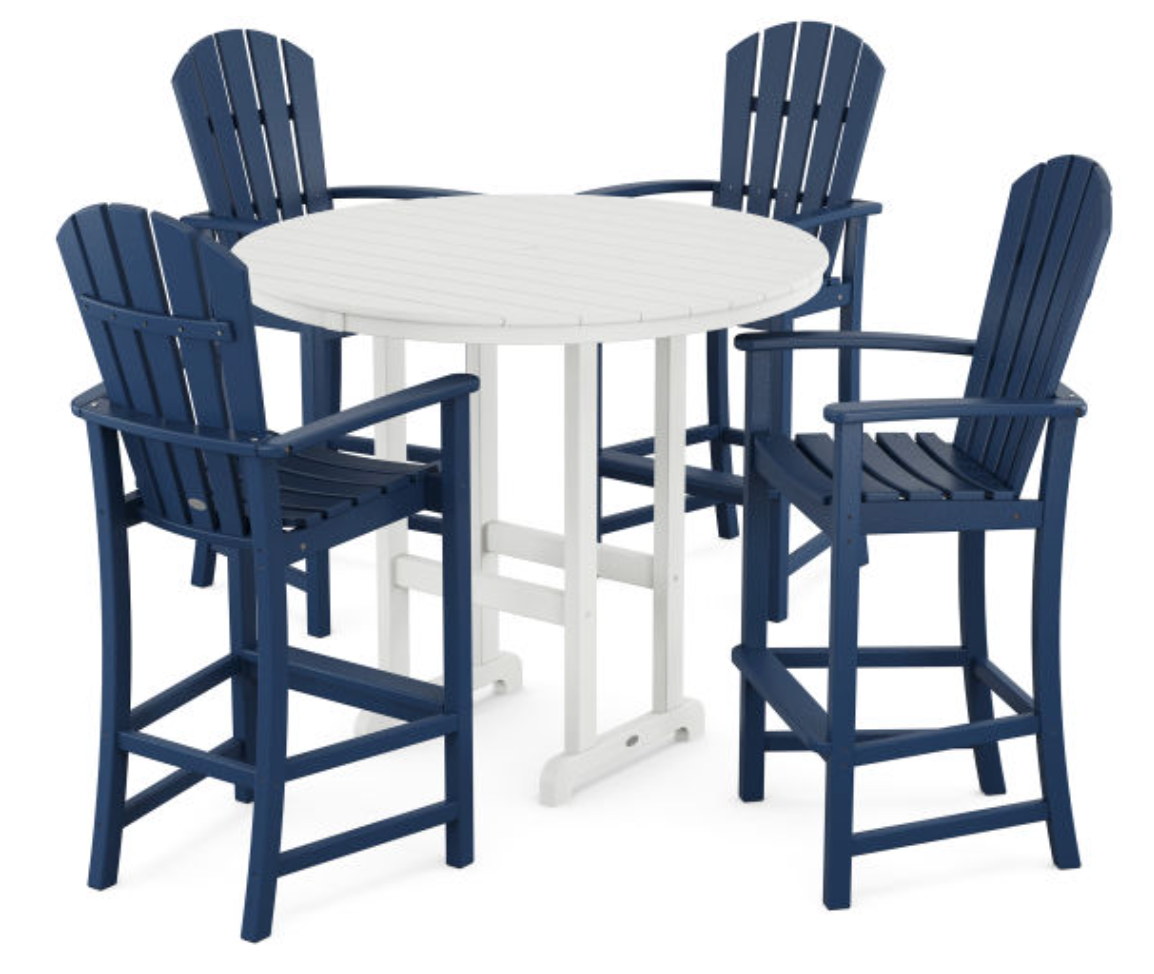 POLYWOOD® Palm Coast 5-Piece Round Farmhouse Bar Set