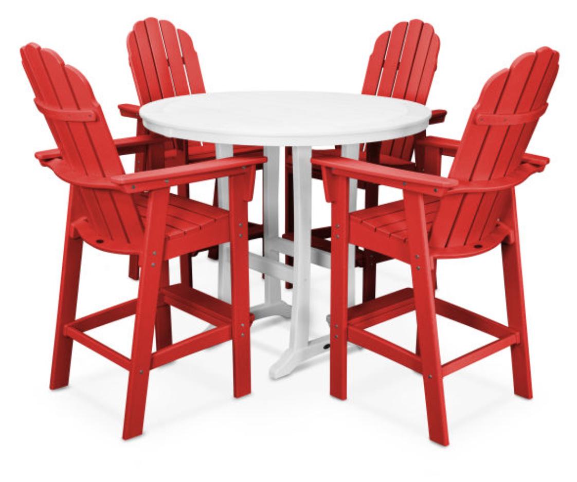 POLYWOOD® Vineyard Curveback Adirondack 5-Piece Nautical Trestle Bar Set