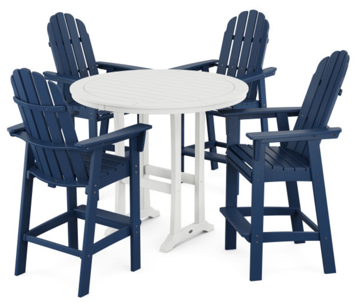 POLYWOOD® Vineyard Curveback Adirondack 5-Piece Nautical Trestle Bar Set