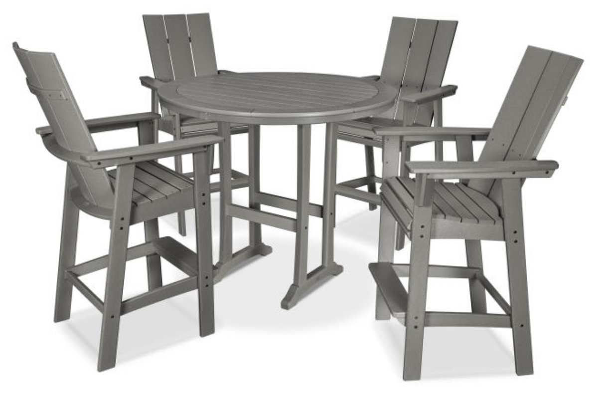 POLYWOOD® Modern Curveback Adirondack 5-Piece Nautical Trestle Bar Set