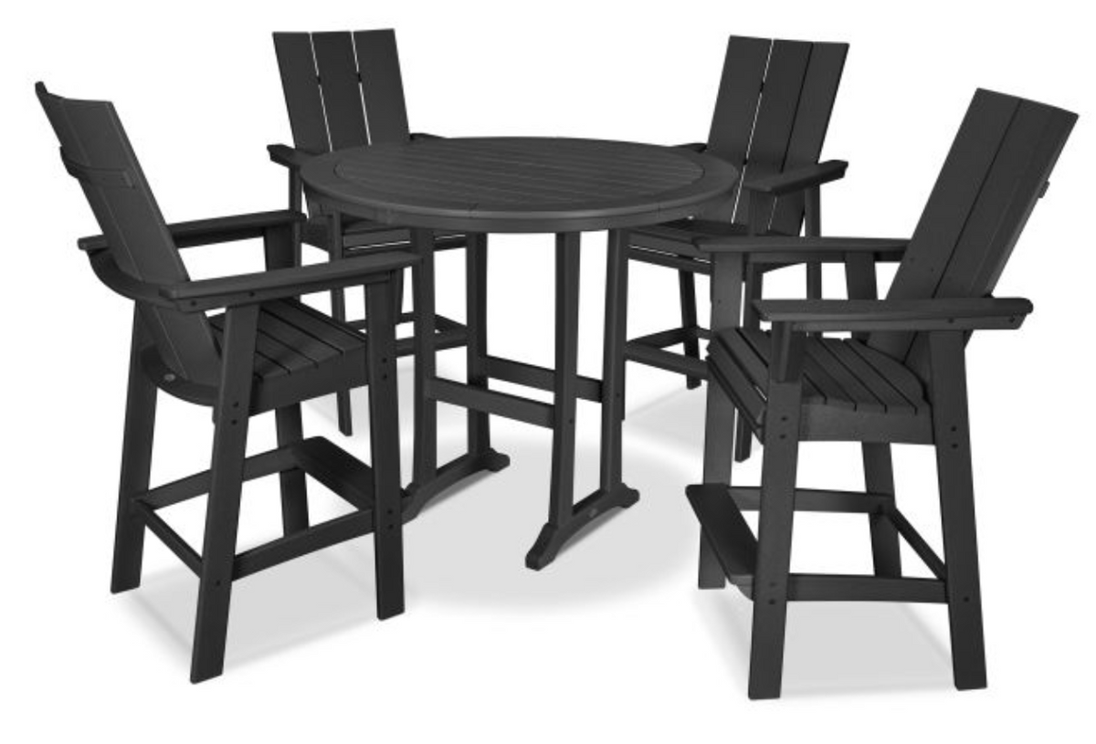 POLYWOOD® Modern Curveback Adirondack 5-Piece Nautical Trestle Bar Set