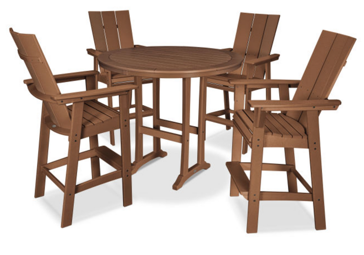 POLYWOOD® Modern Curveback Adirondack 5-Piece Nautical Trestle Bar Set