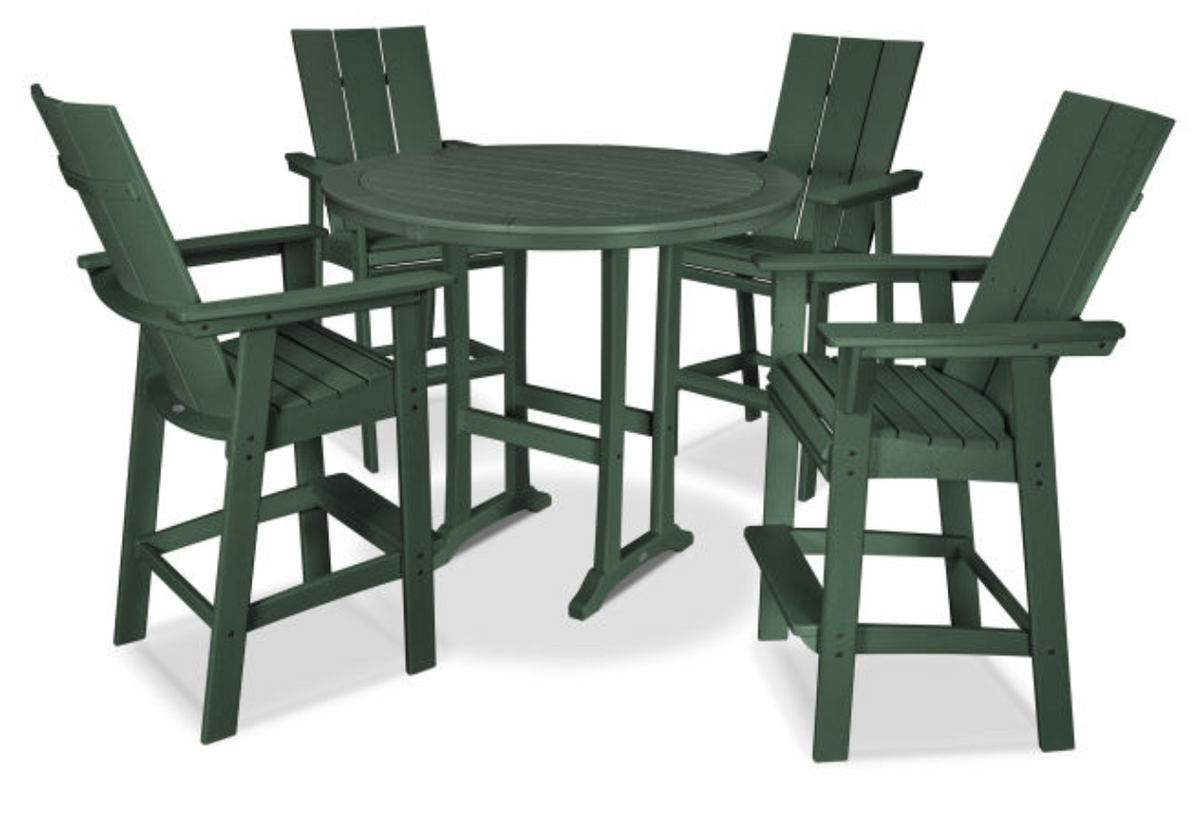 POLYWOOD® Modern Curveback Adirondack 5-Piece Nautical Trestle Bar Set