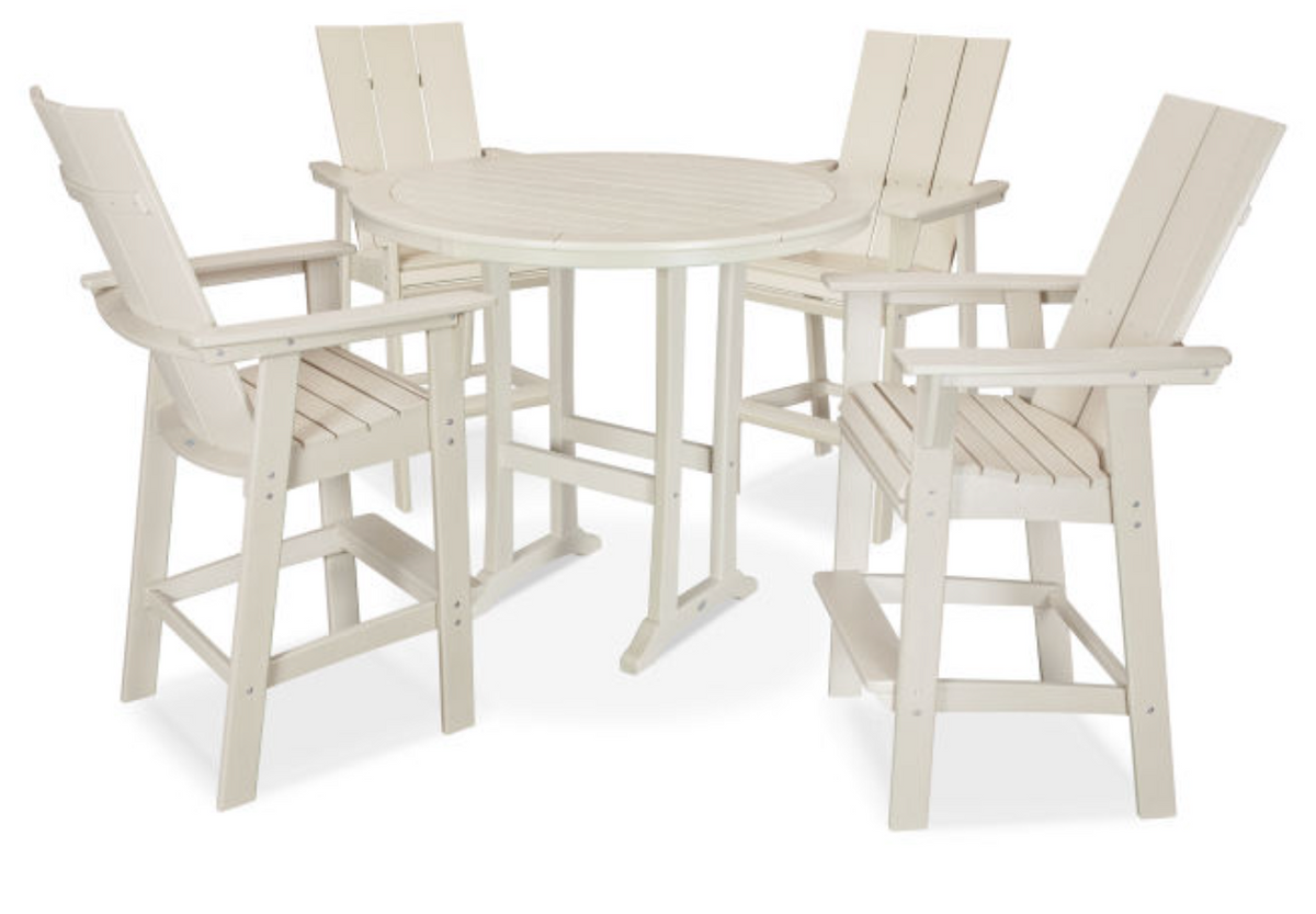 POLYWOOD® Modern Curveback Adirondack 5-Piece Nautical Trestle Bar Set