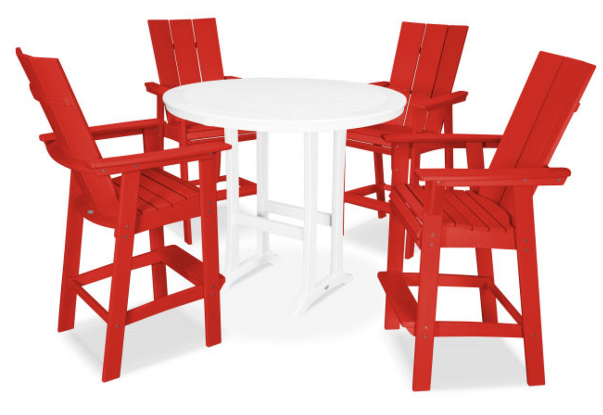 POLYWOOD® Modern Curveback Adirondack 5-Piece Nautical Trestle Bar Set