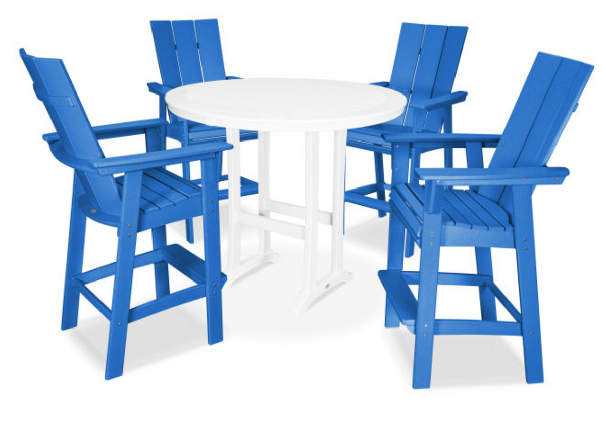 POLYWOOD® Modern Curveback Adirondack 5-Piece Nautical Trestle Bar Set