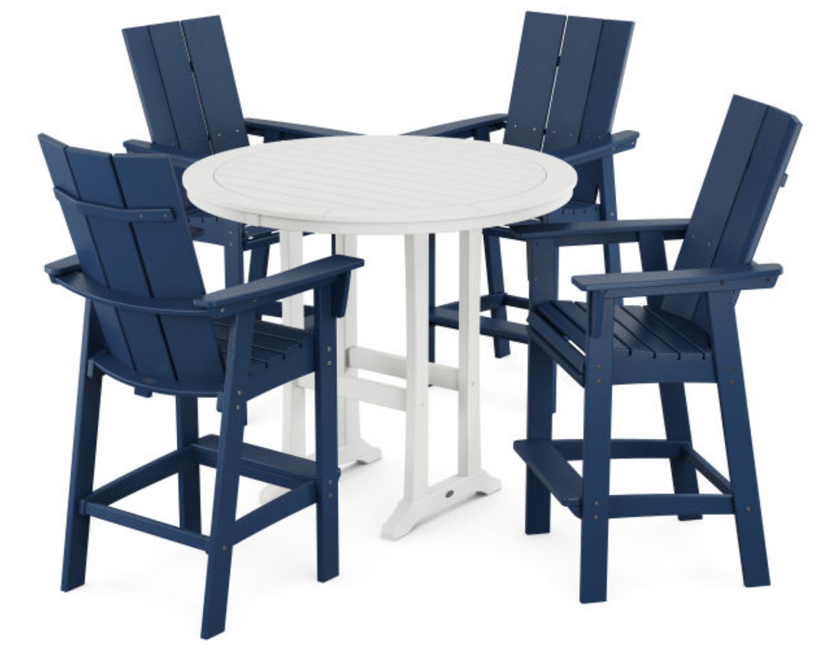 POLYWOOD® Modern Curveback Adirondack 5-Piece Nautical Trestle Bar Set