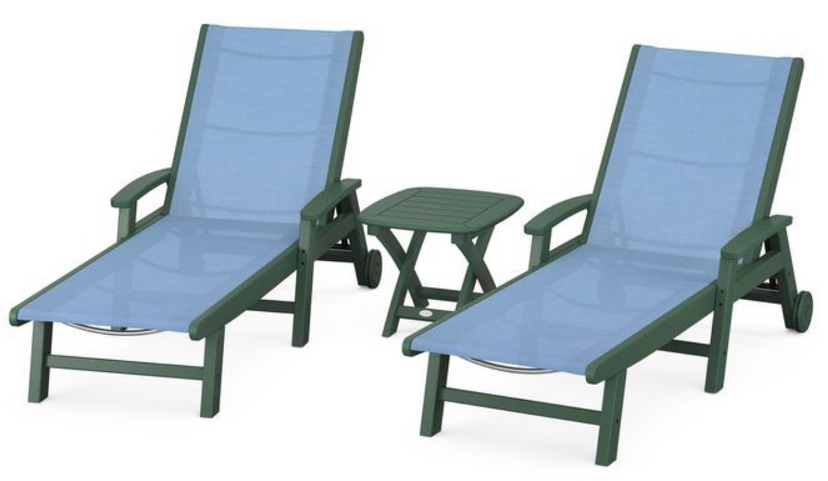 POLYWOOD® Coastal 3-Piece Wheeled Chaise Set