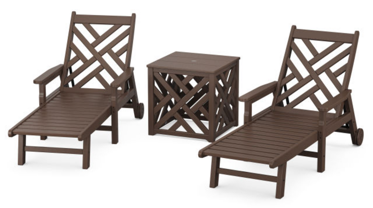 POLYWOOD® Chippendale 3-Piece Chaise Set with Umbrella Stand Accent Table