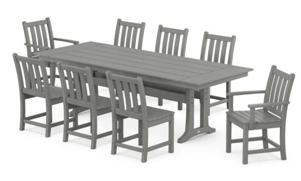 POLYWOOD® Traditional Garden 9-Piece Farmhouse Dining Set with Trestle Legs