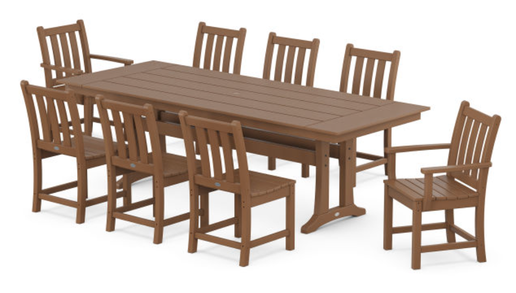 POLYWOOD® Traditional Garden 9-Piece Farmhouse Dining Set with Trestle Legs