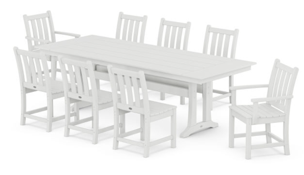 POLYWOOD® Traditional Garden 9-Piece Farmhouse Dining Set with Trestle Legs