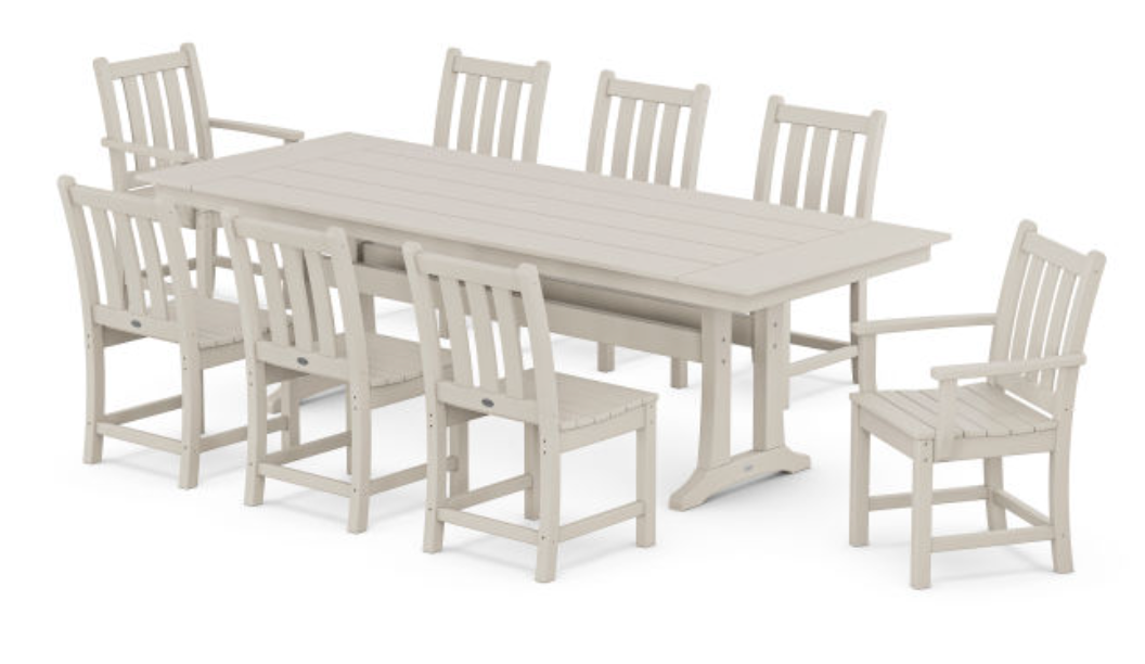 POLYWOOD® Traditional Garden 9-Piece Farmhouse Dining Set with Trestle Legs