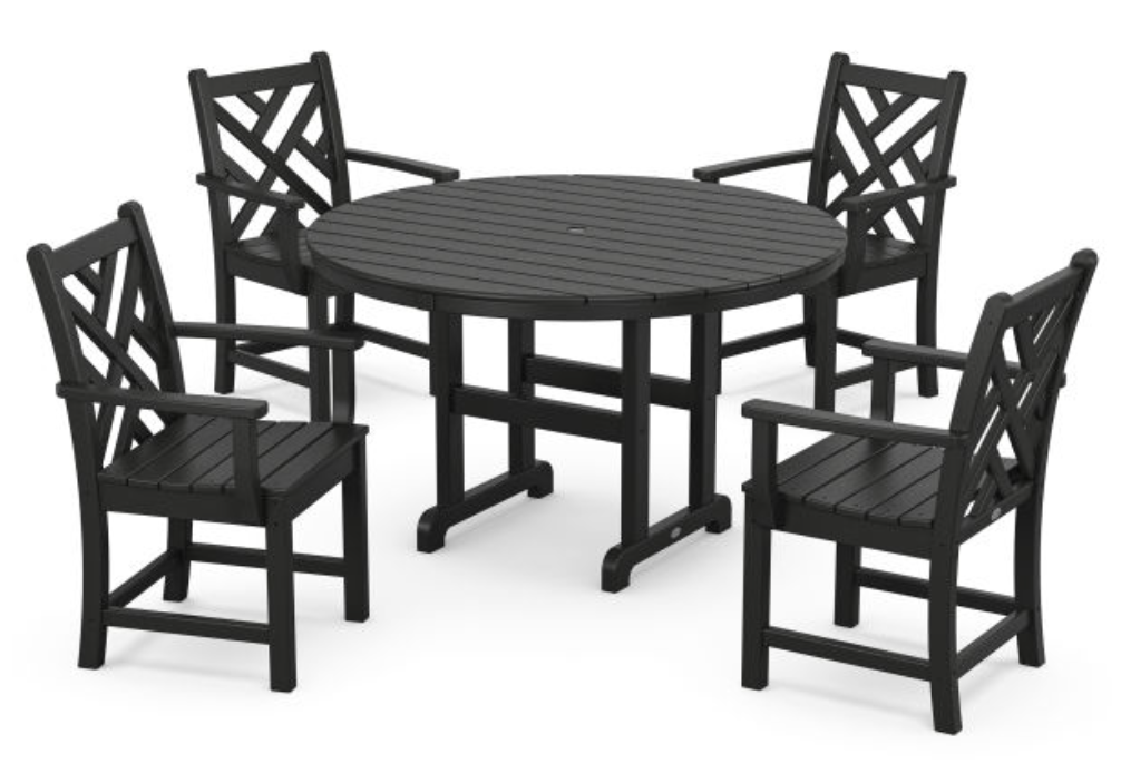 POLYWOOD® Chippendale 5-Piece Round Farmhouse Dining Set