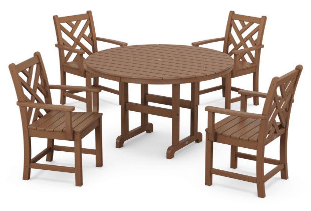 POLYWOOD® Chippendale 5-Piece Round Farmhouse Dining Set