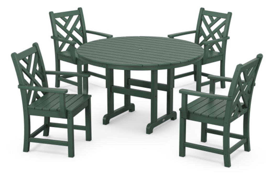 POLYWOOD® Chippendale 5-Piece Round Farmhouse Dining Set