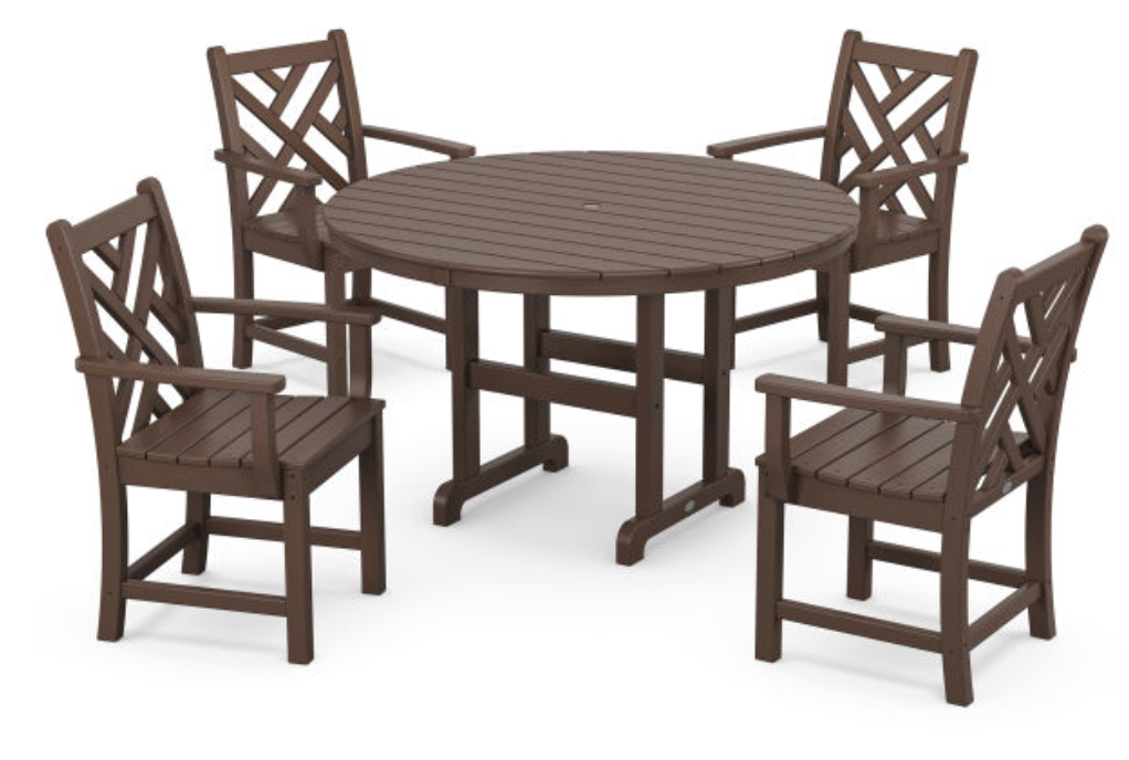 POLYWOOD® Chippendale 5-Piece Round Farmhouse Dining Set