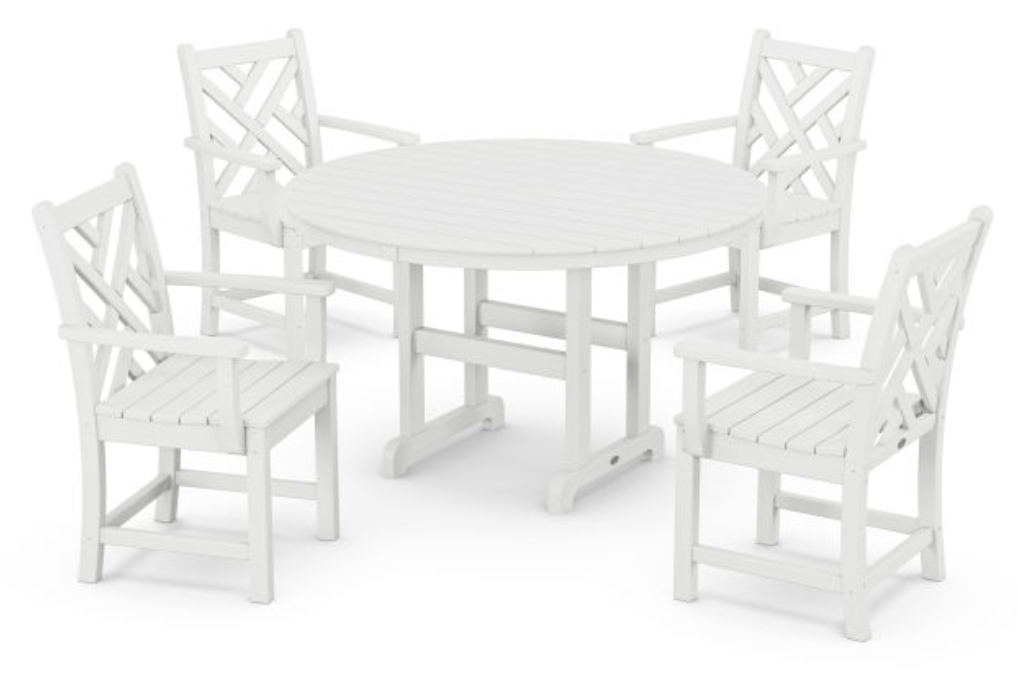 POLYWOOD® Chippendale 5-Piece Round Farmhouse Dining Set