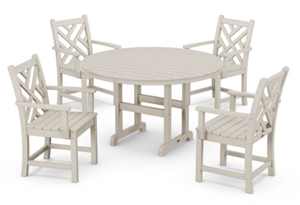 POLYWOOD® Chippendale 5-Piece Round Farmhouse Dining Set