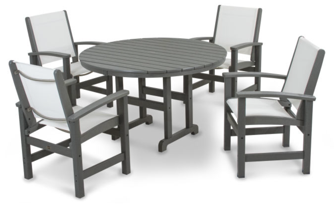 POLYWOOD® Coastal 5-Piece Round Farmhouse Dining Set