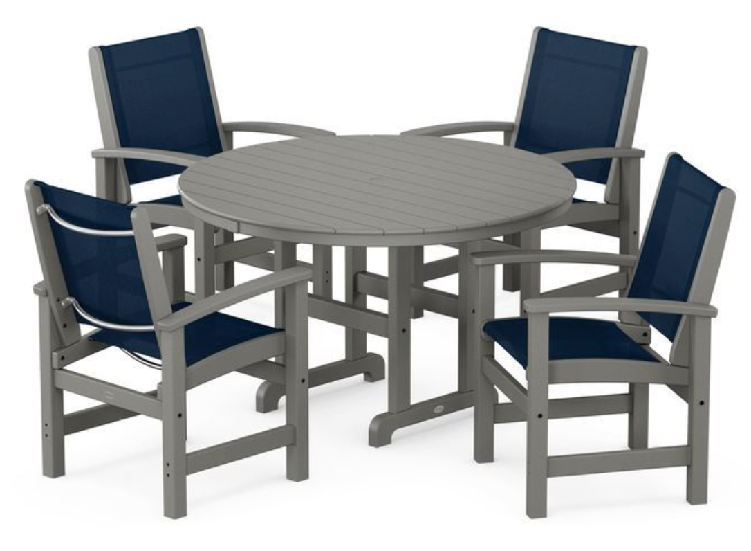 POLYWOOD® Coastal 5-Piece Round Farmhouse Dining Set