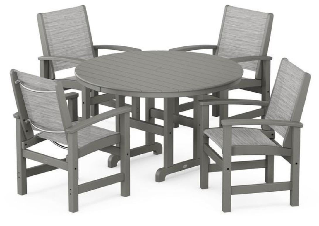 POLYWOOD® Coastal 5-Piece Round Farmhouse Dining Set