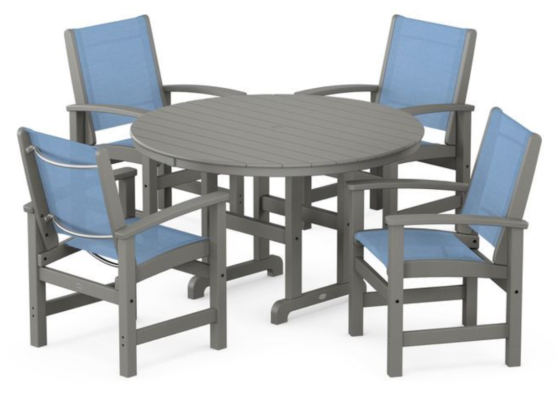 POLYWOOD® Coastal 5-Piece Round Farmhouse Dining Set