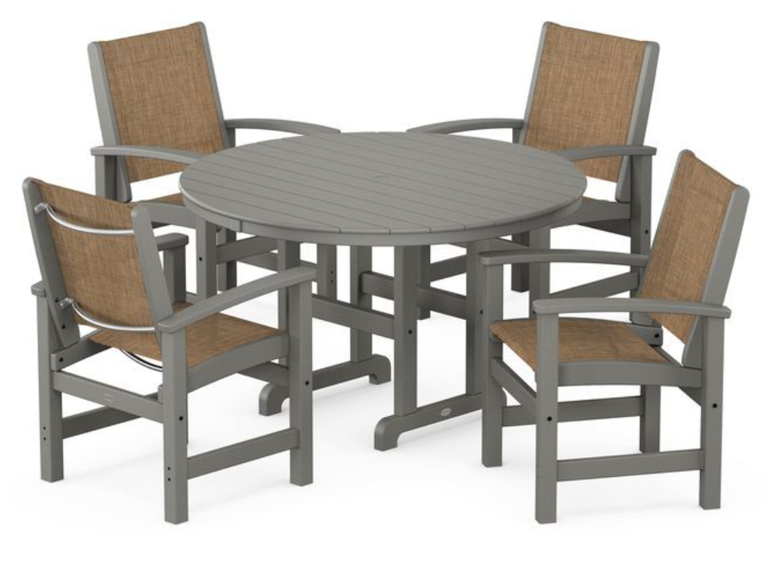 POLYWOOD® Coastal 5-Piece Round Farmhouse Dining Set