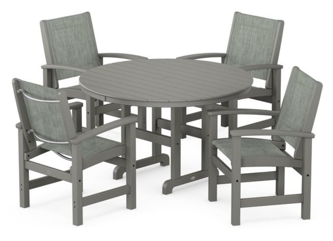 POLYWOOD® Coastal 5-Piece Round Farmhouse Dining Set