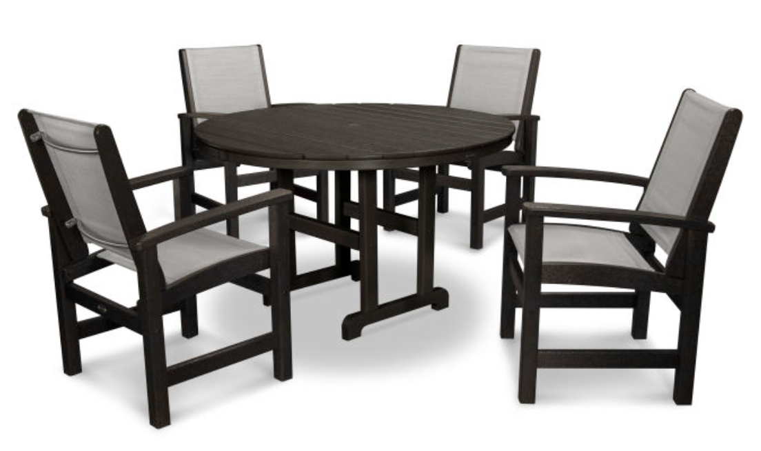 POLYWOOD® Coastal 5-Piece Round Farmhouse Dining Set