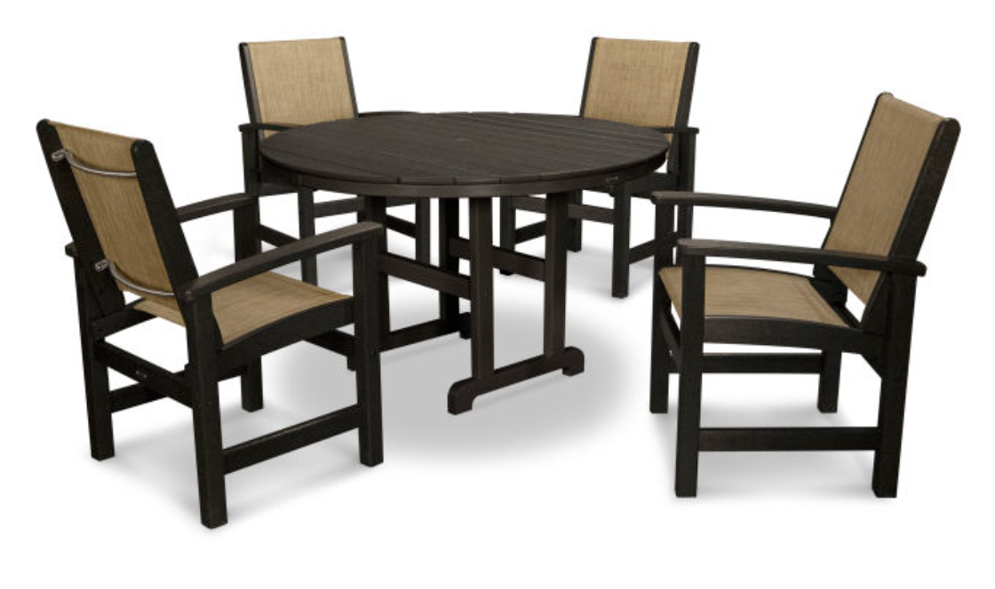 POLYWOOD® Coastal 5-Piece Round Farmhouse Dining Set