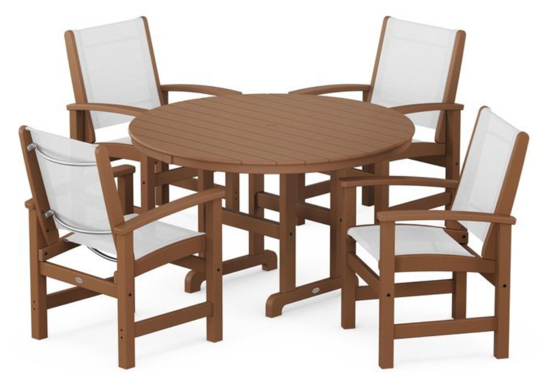 POLYWOOD® Coastal 5-Piece Round Farmhouse Dining Set